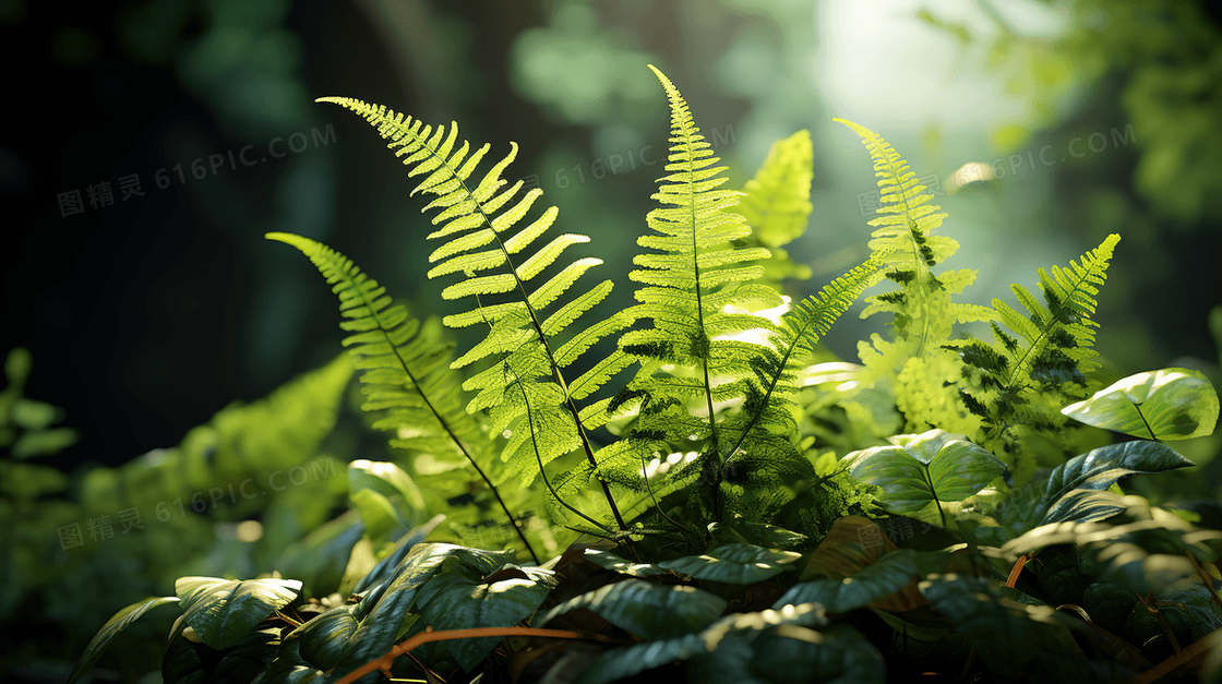 绿色的蕨类植物背景特写图片