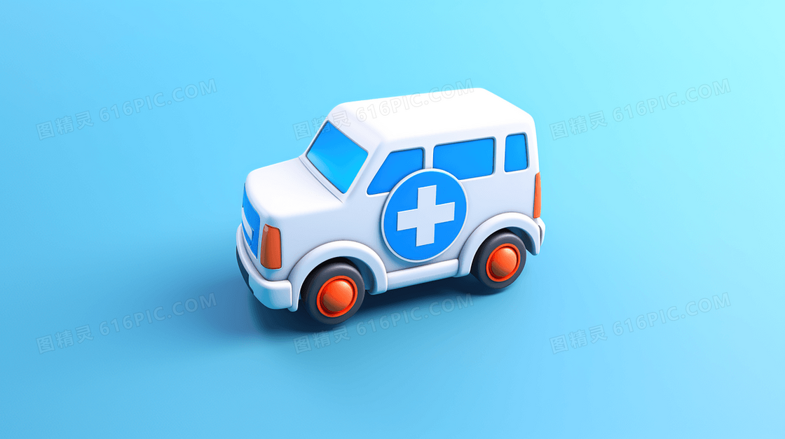 3D立体C4D卡通救护车模型插画