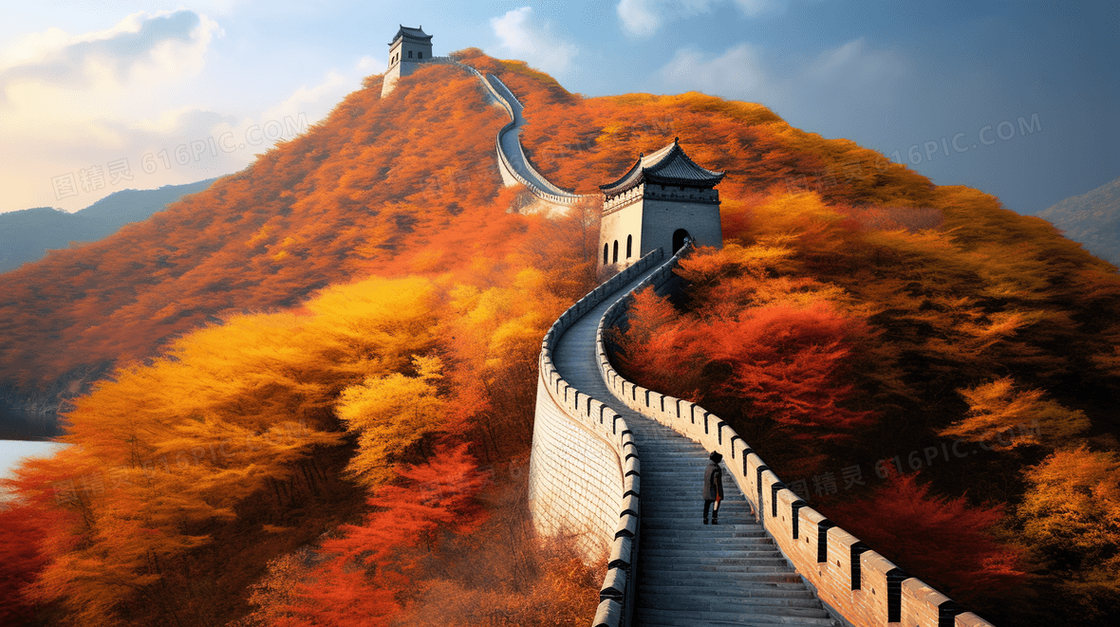 秋季中国长城风景插画