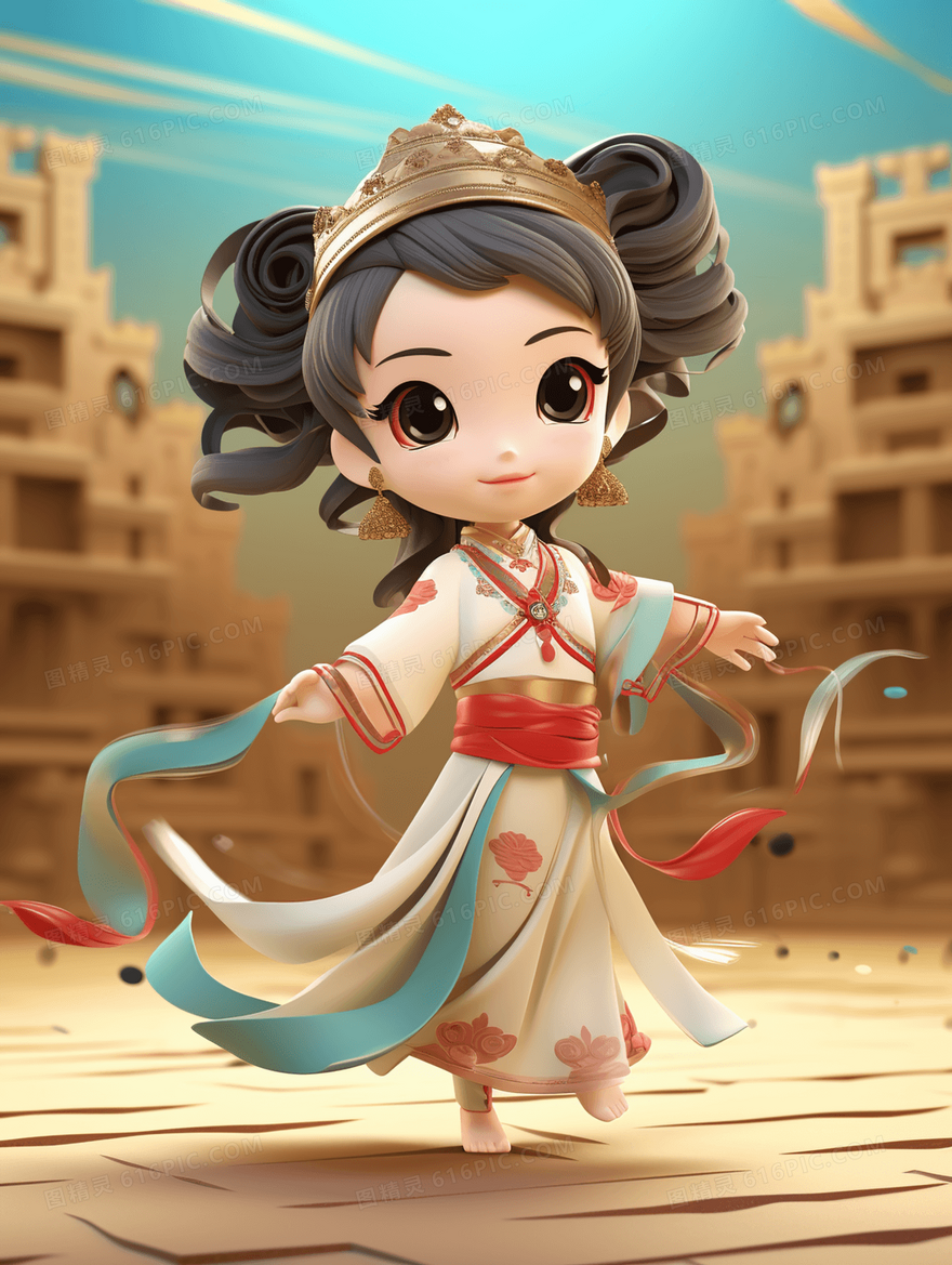 3D立体C4D卡通跳舞的小女孩人物插画