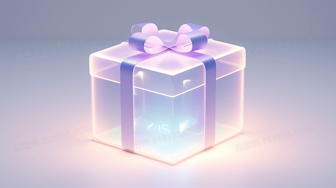 彩色3D立体C4D透明质感生日礼盒插画