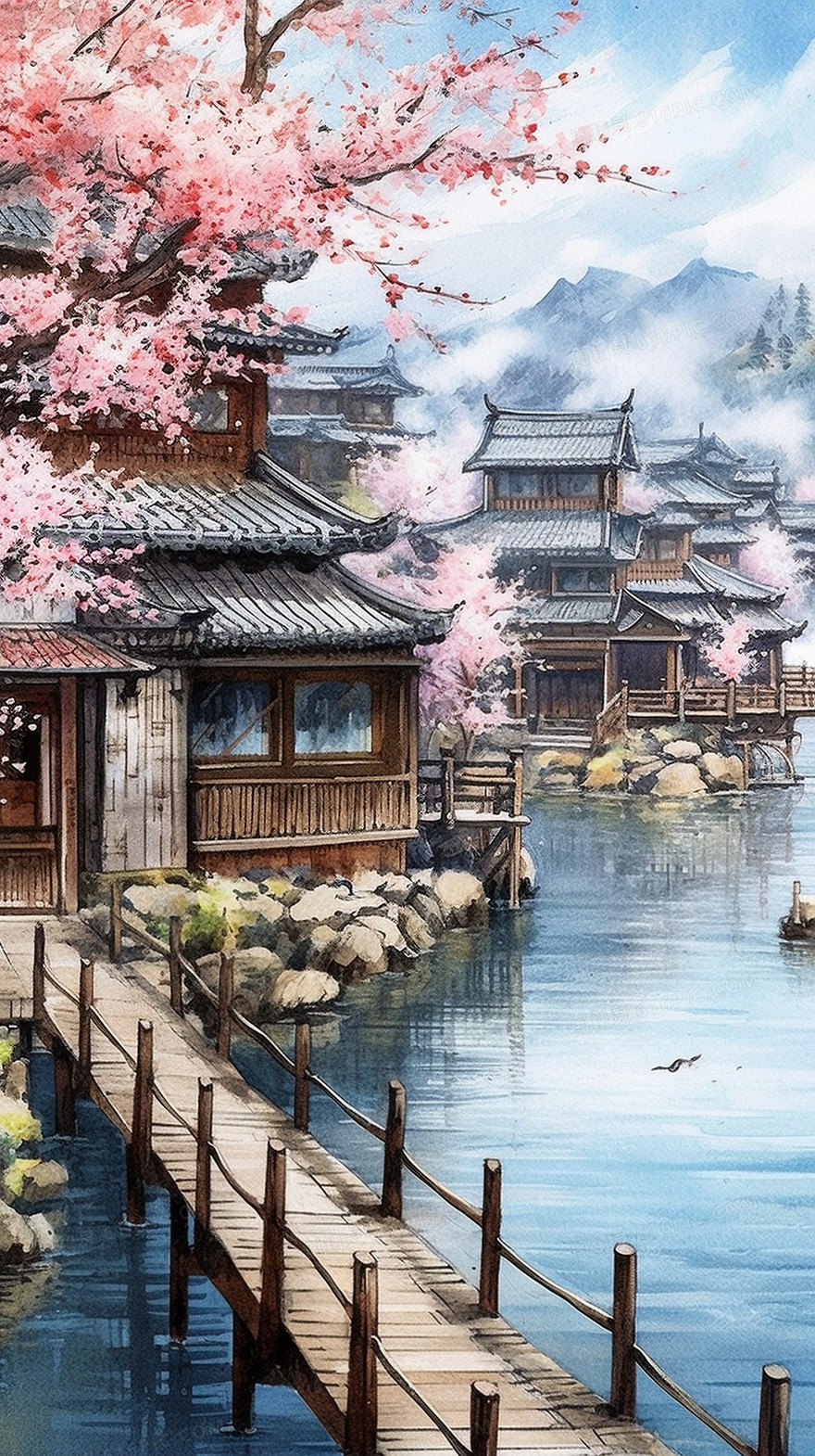中国古风建筑春天景观