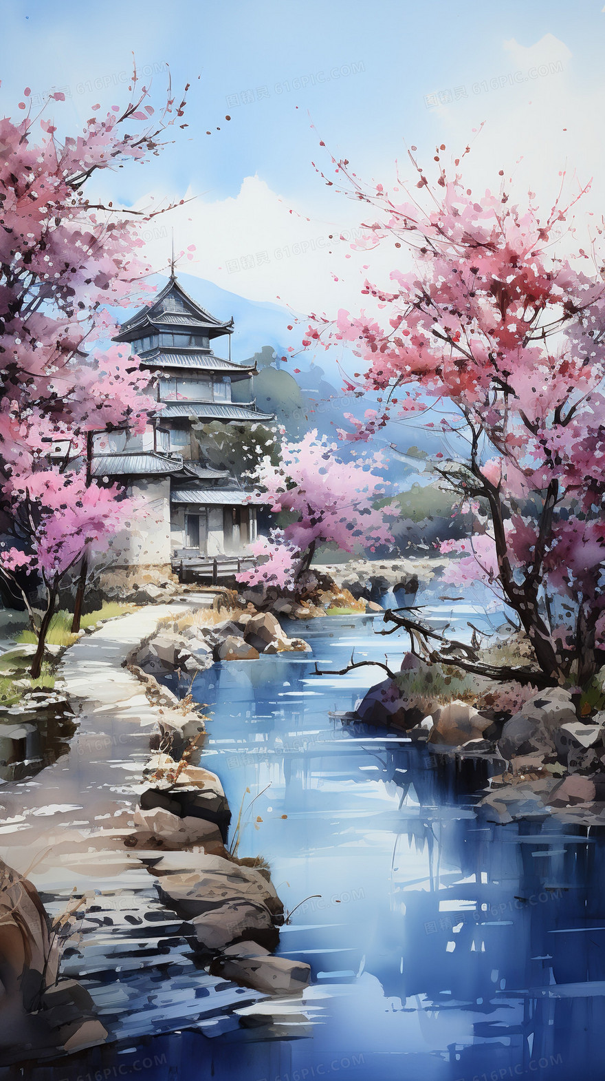中国古风建筑春天景观