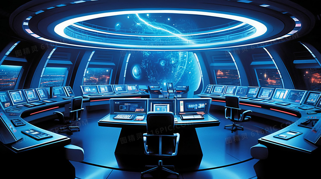 科幻的高科技电脑中控室