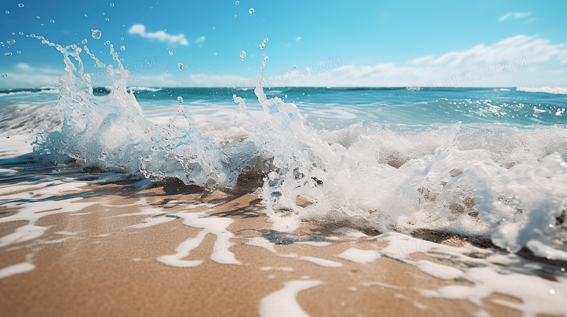 夏日浪花沙滩风景图片