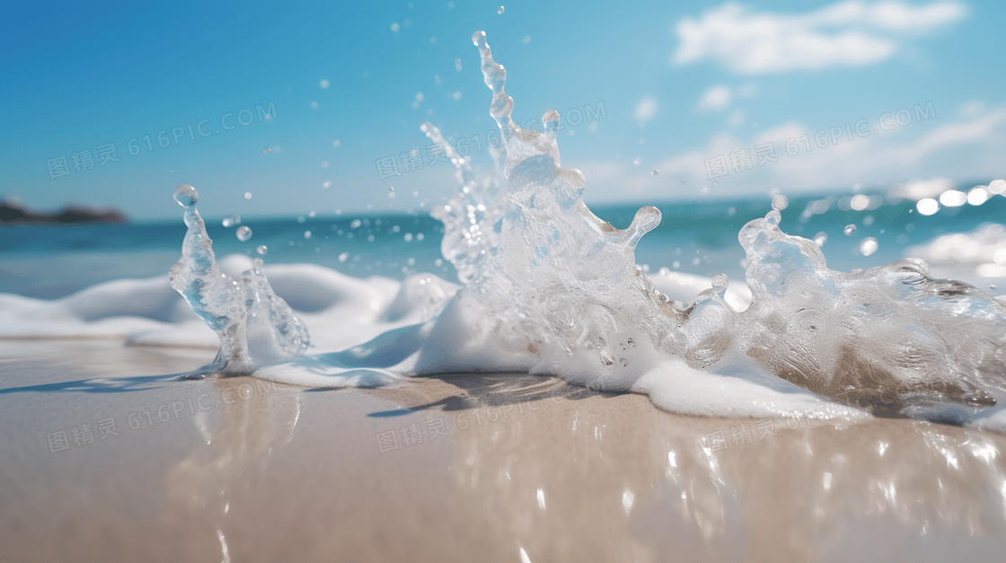 夏日浪花沙滩风景图片