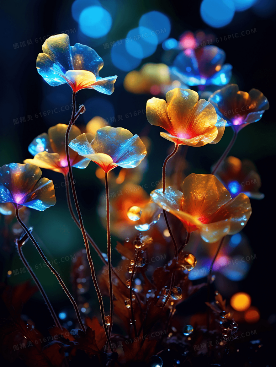 彩色唯美光效玻璃质感花瓣插画