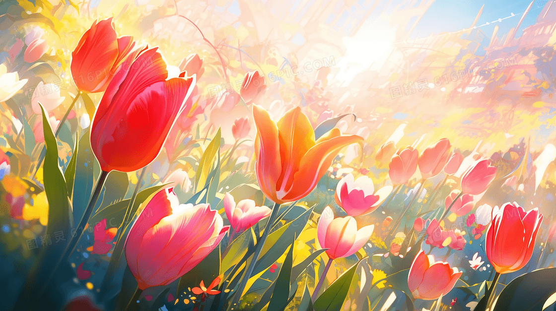 彩色唯美意境花瓣风景插画