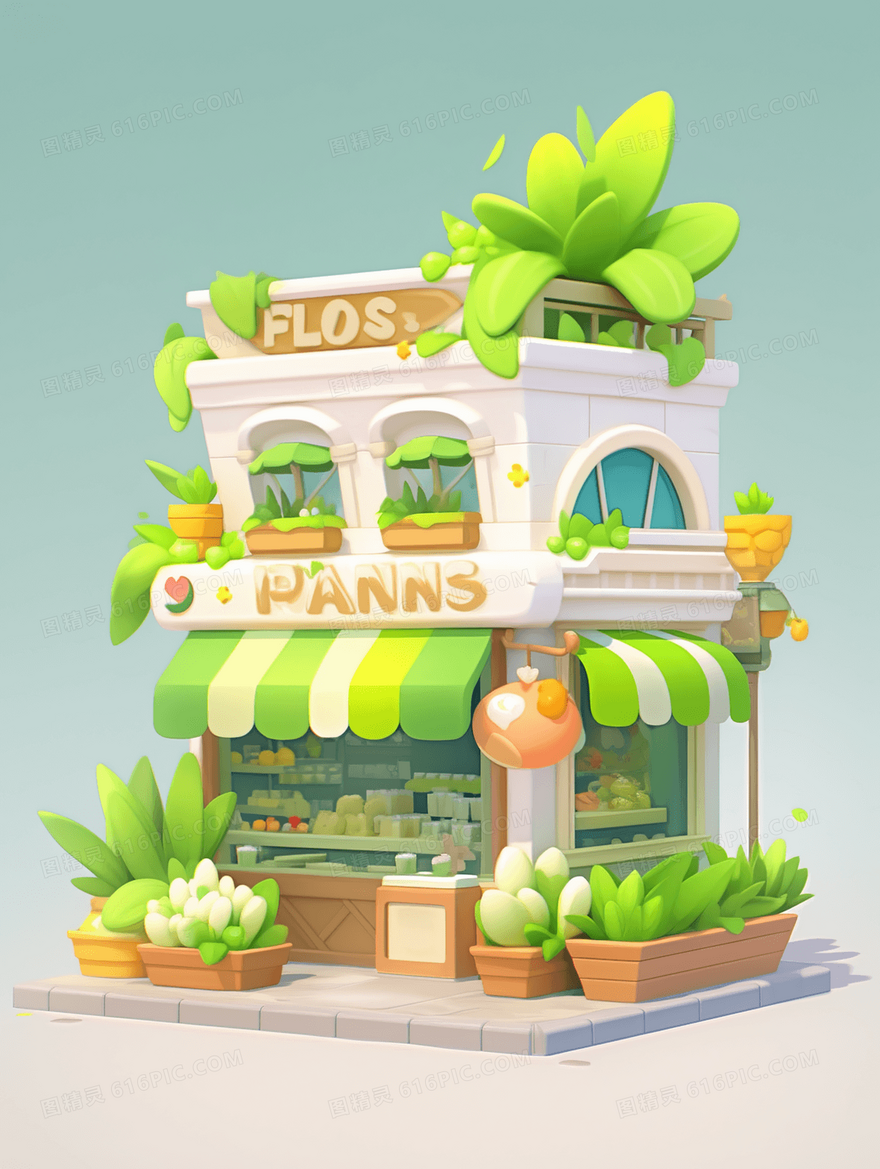 彩色3D立体C4D卡通小屋插画