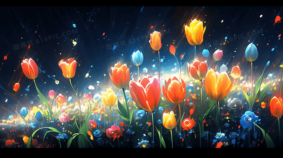彩色唯美意境花瓣风景插画