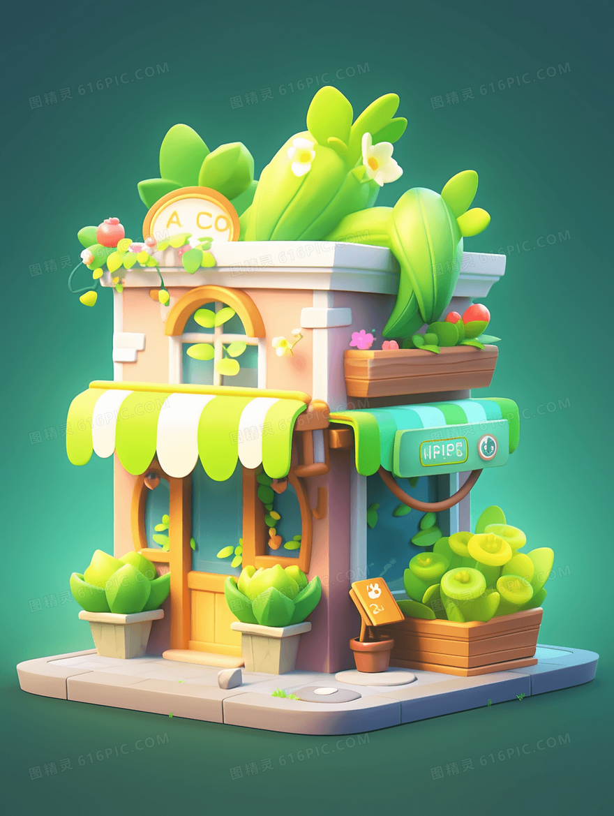 彩色3D立体C4D卡通小屋插画