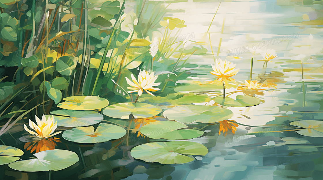 唯美彩色花瓣植物风景插画