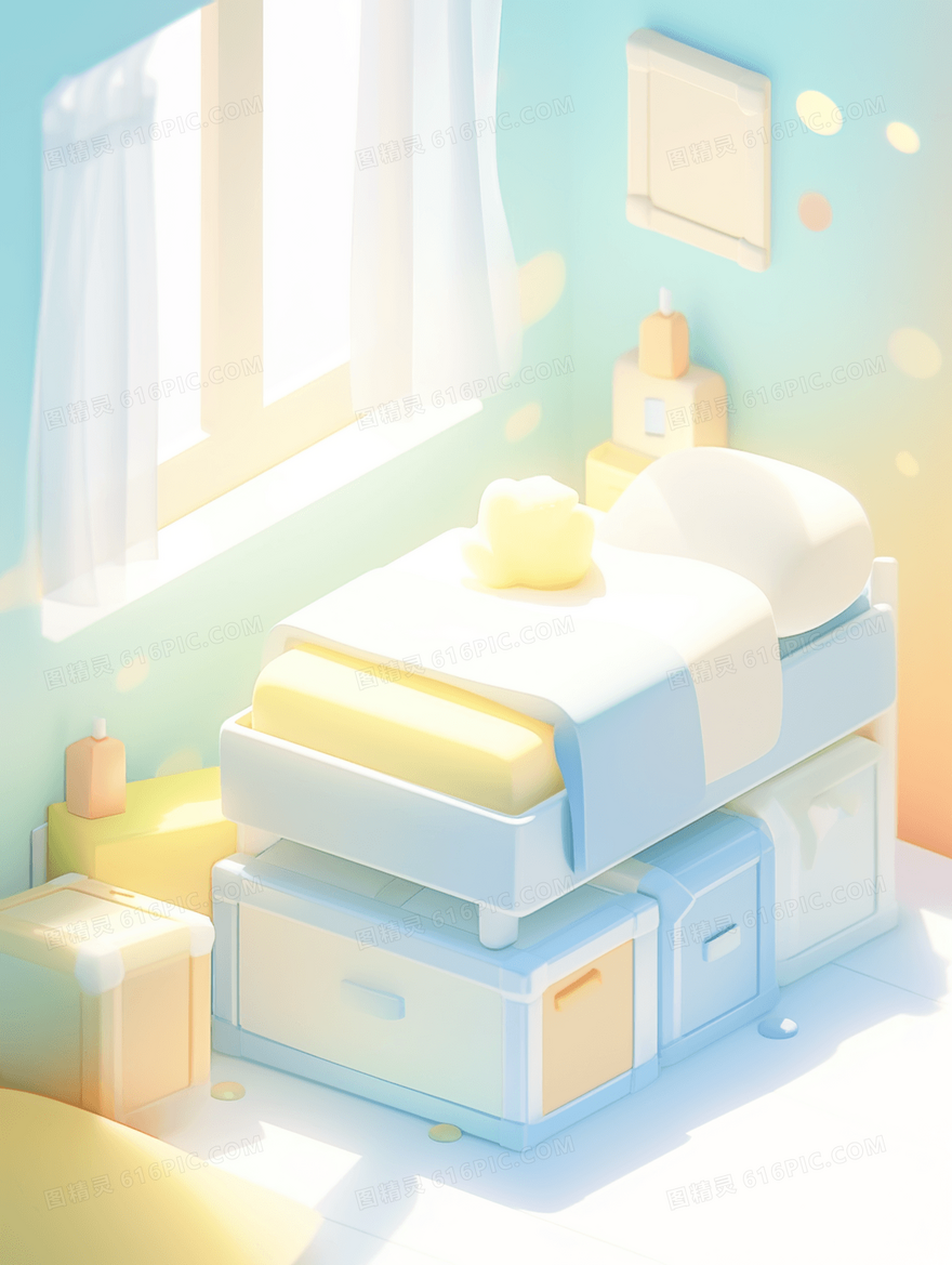 3D立体C4D卡通家居卧室模型插画