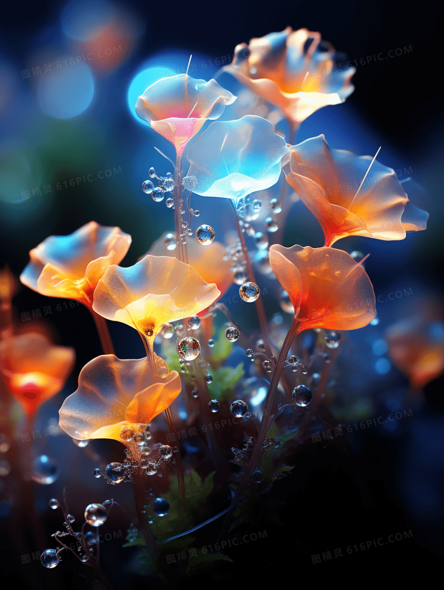 彩色唯美光效玻璃质感花瓣插画