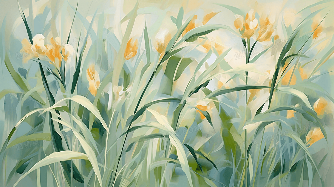 唯美彩色花瓣植物风景插画