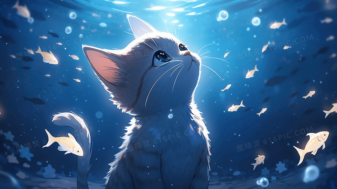 卡通唯美梦幻小猫插画