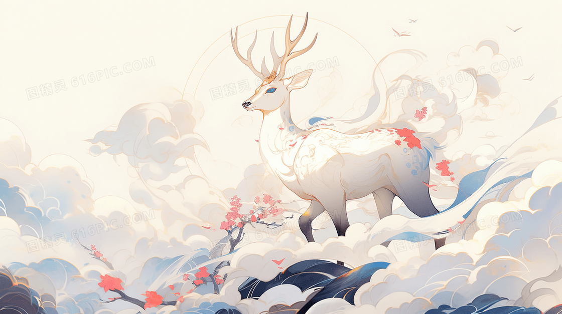 白色卡通草原麋鹿插画