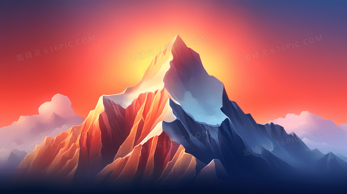日出东山风景插画