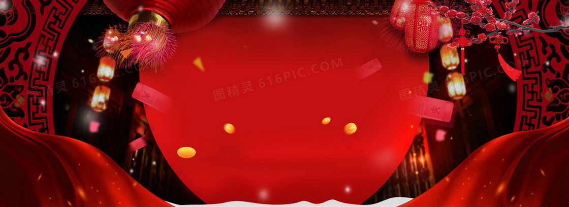 新年喜庆中国结红色电商海报背景