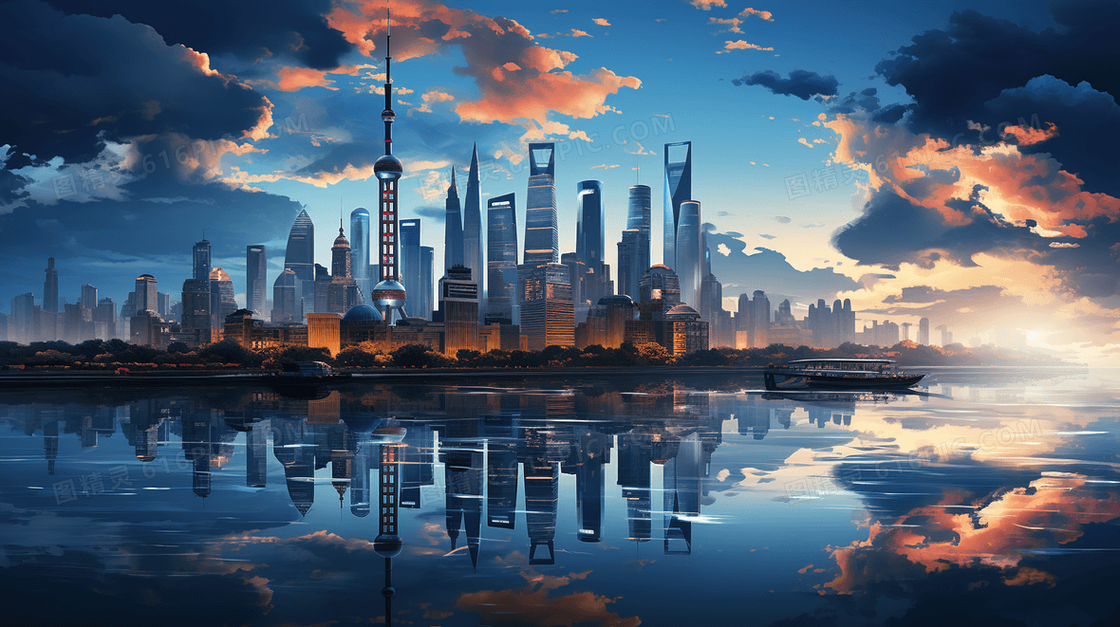 上海迷人的城市景观插画