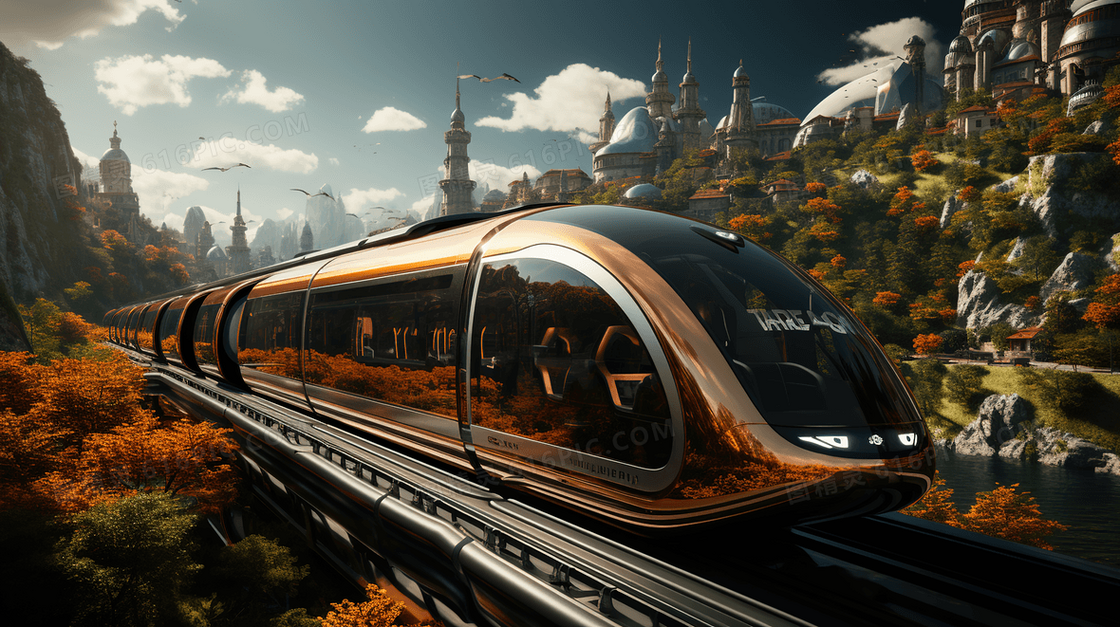 未来城市的高铁悬浮列车 