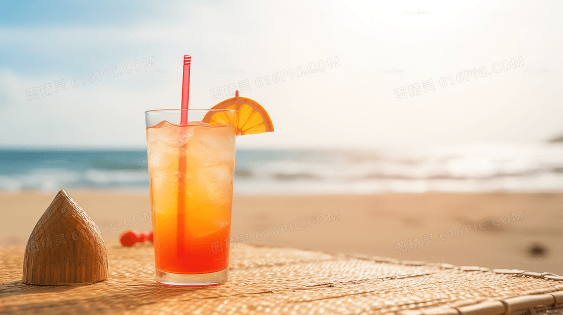 缤纷夏日海边休闲水果饮料图片