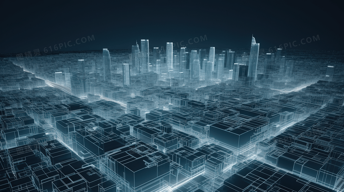 3D立体网格城市建筑插画