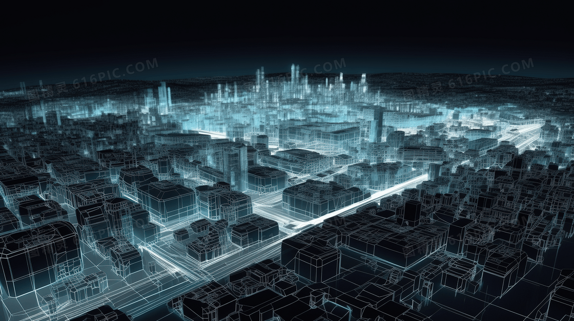 3D立体网格城市建筑插画