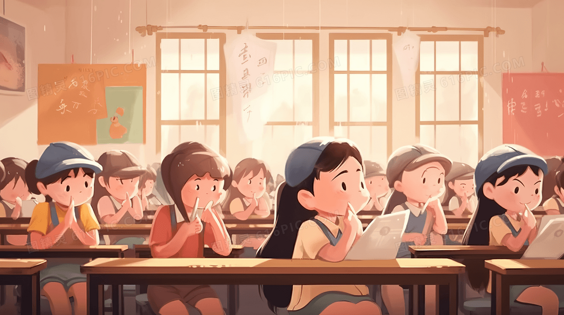 教室里学习的儿童插画