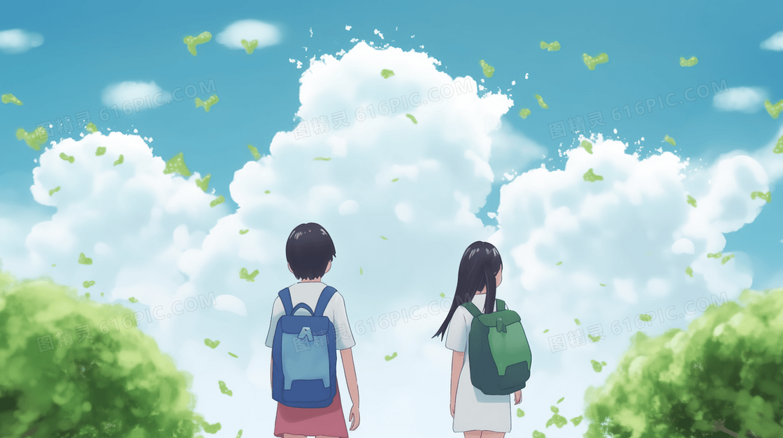 卡通放学的少年玩伴人物插画