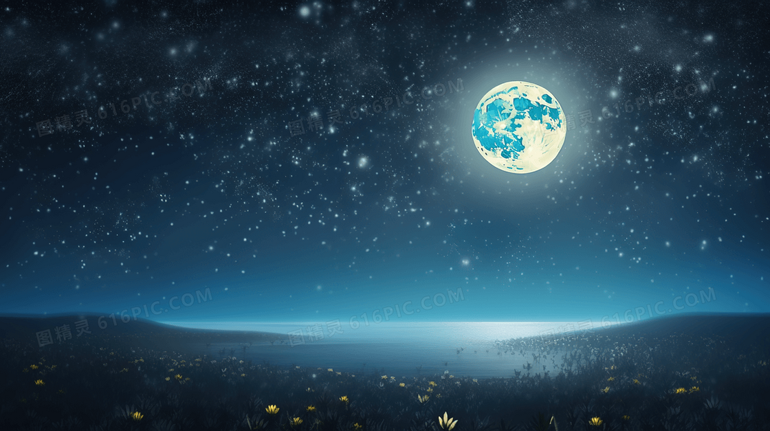 简约风唯美星空下的月亮插画