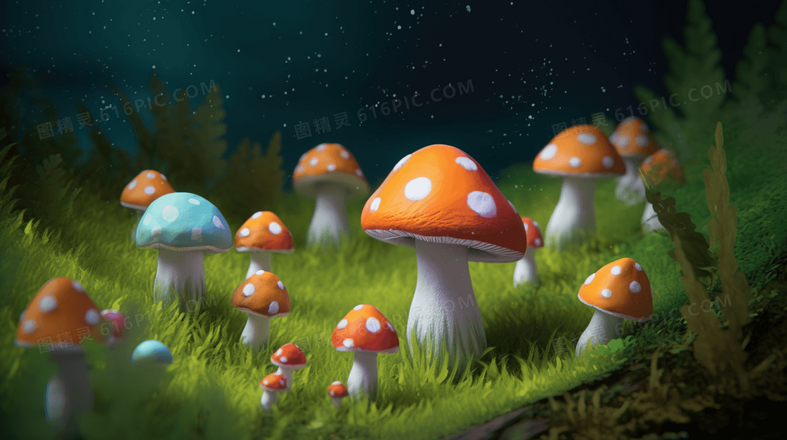 彩色卡通蘑菇插画