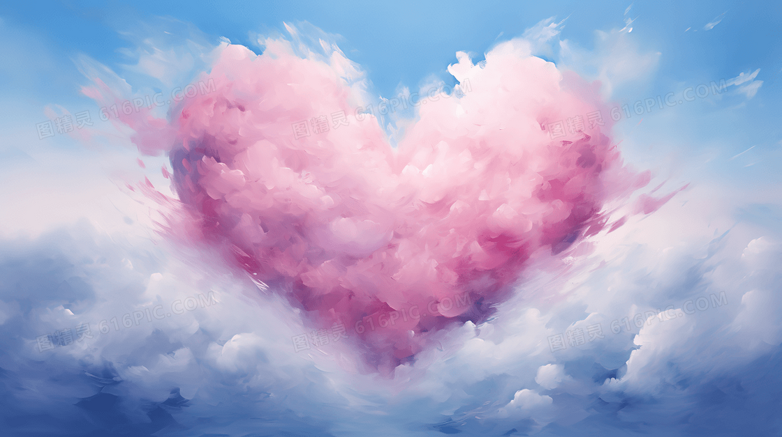 唯美浪漫爱心形状彩色云朵创意插画