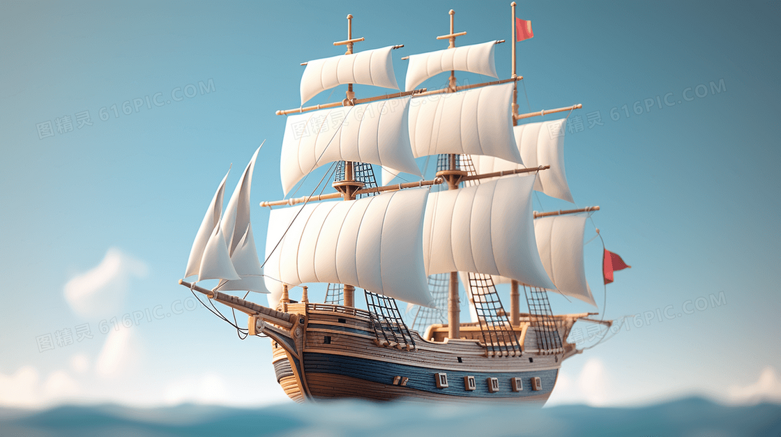 中国航海日行驶在大海上的白色帆船插画