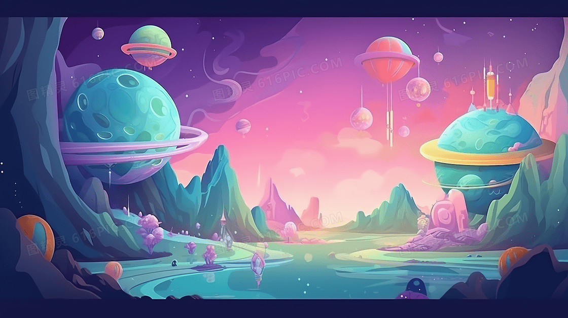 彩色唯美星球人类月球日卡通插画
