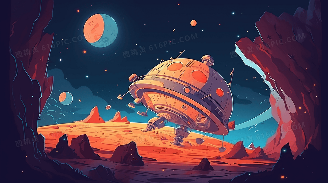 彩色唯美星球人类月球日卡通插画