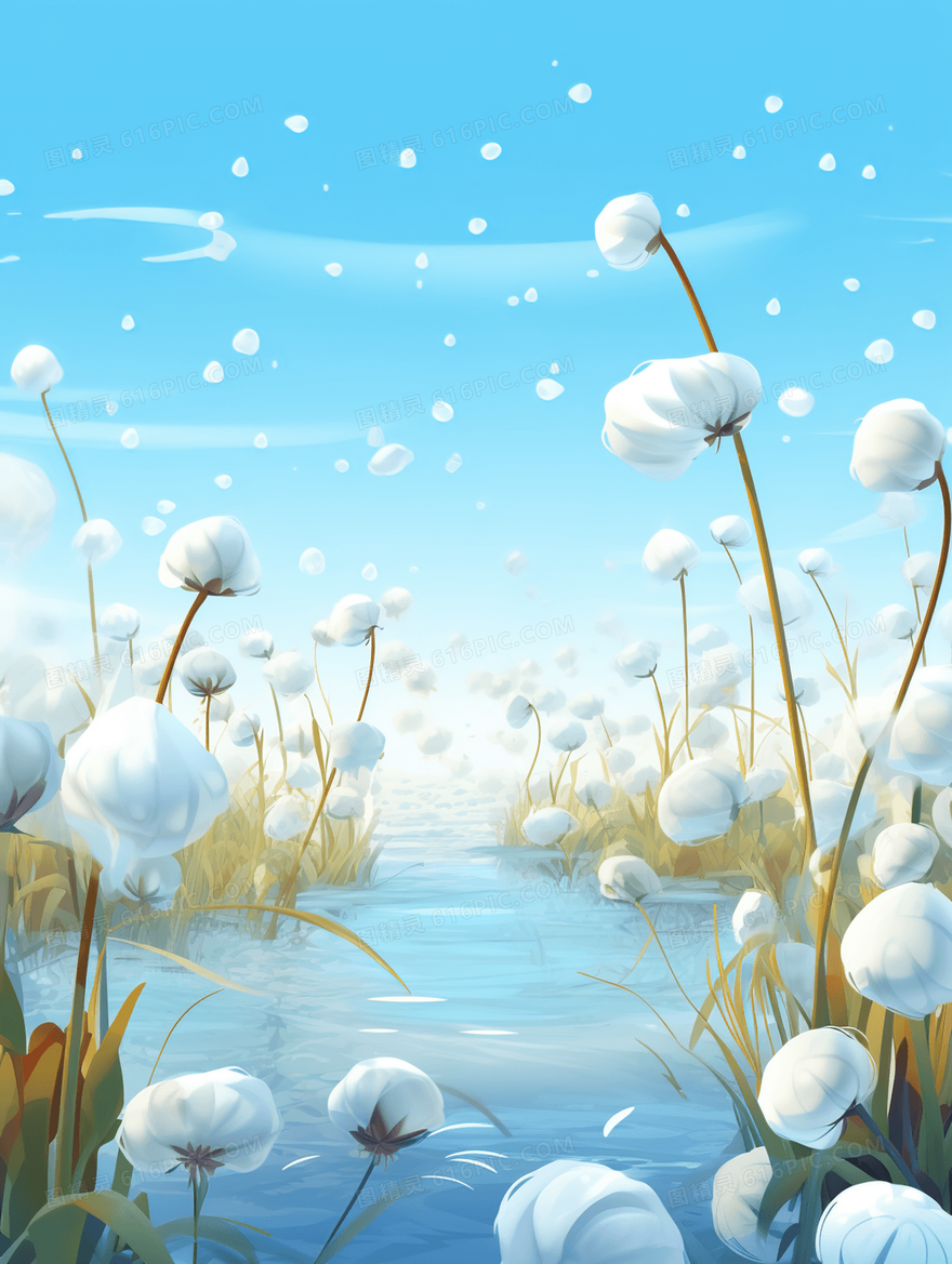 白色唯美花瓣风景插画