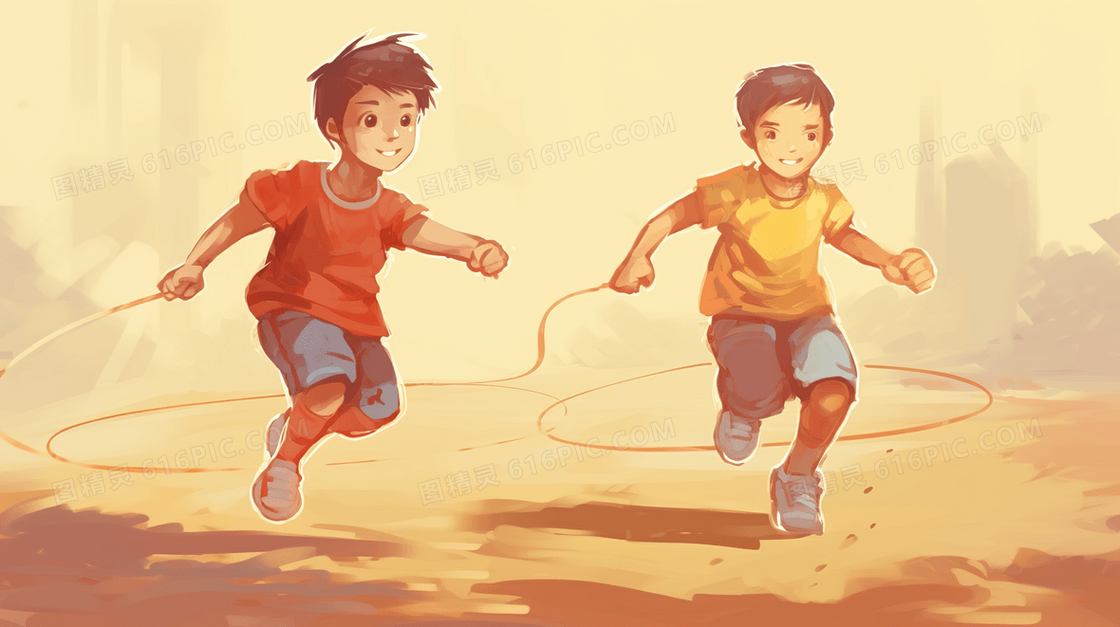 全民健身日少年跳绳卡通插画