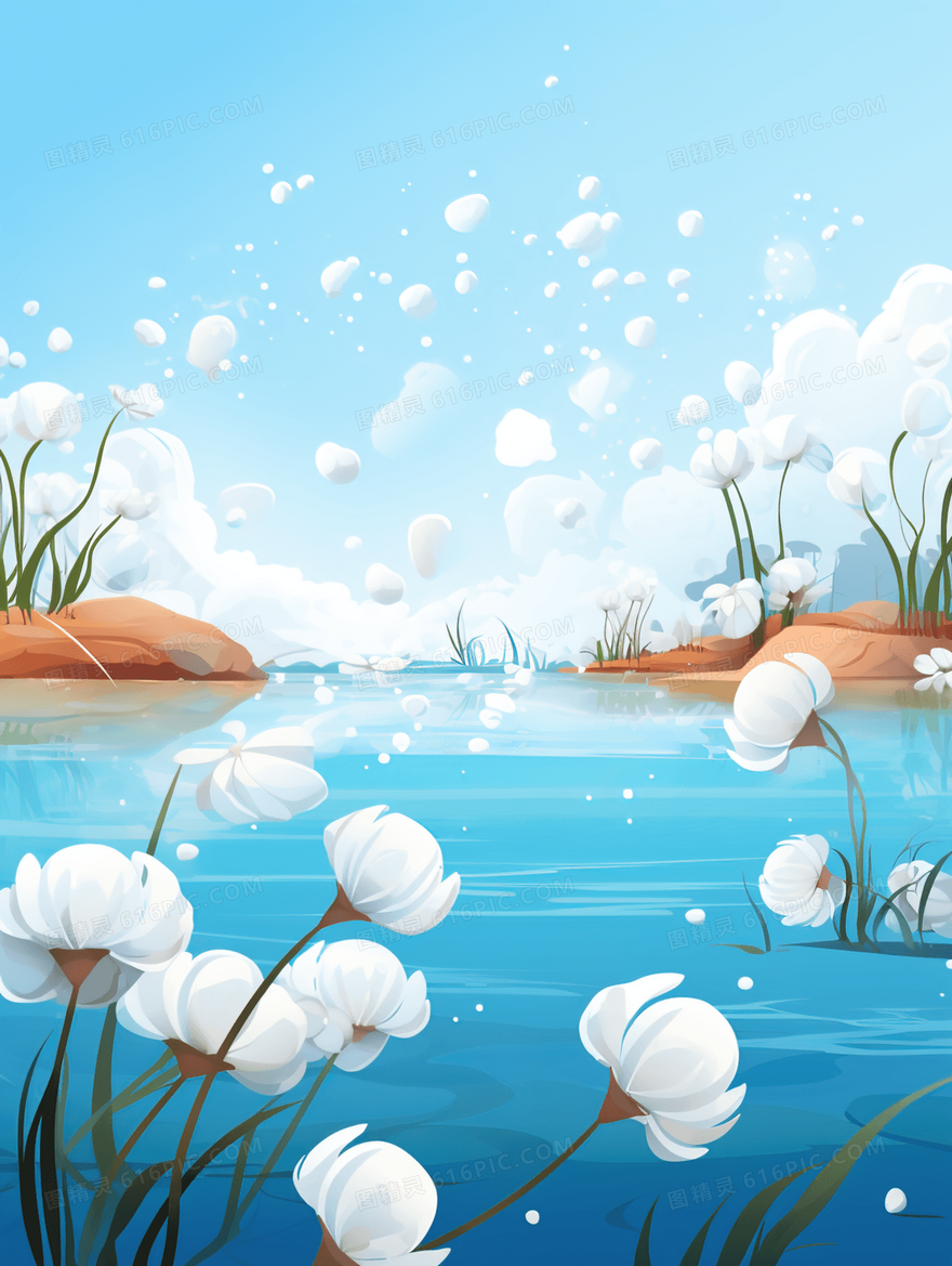 白色唯美花瓣风景插画