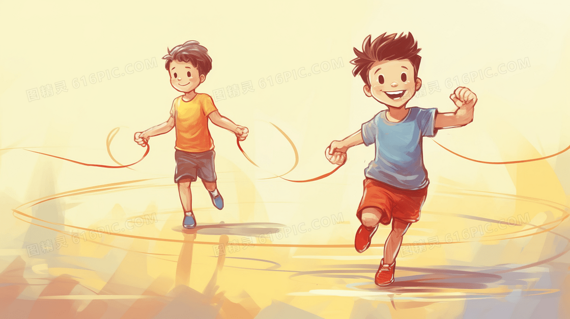 全民健身日少年跳绳卡通插画