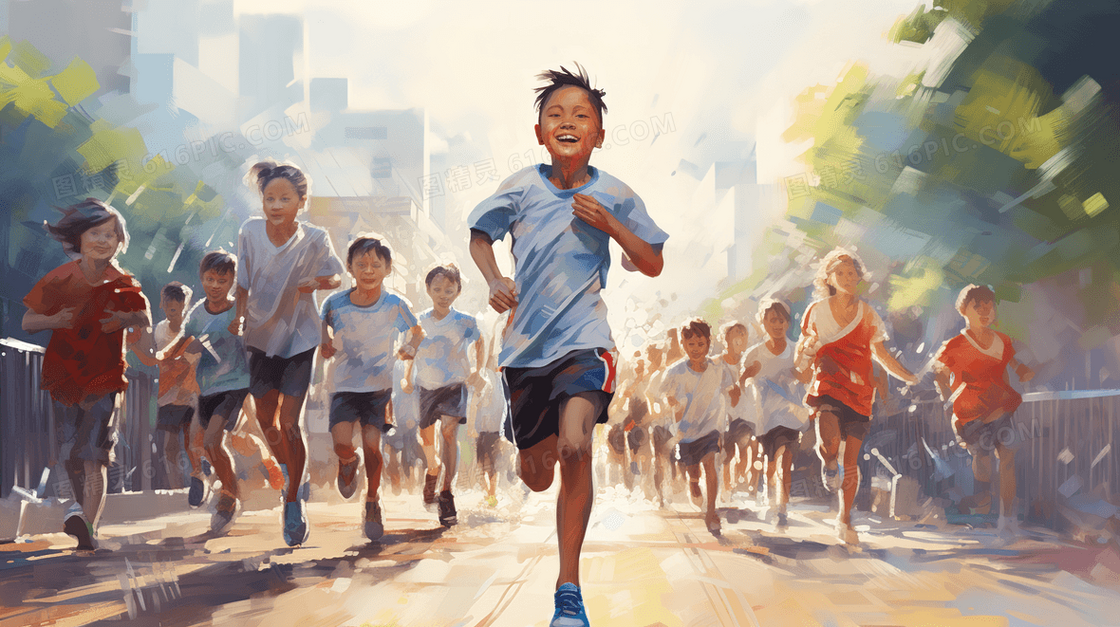 全民健身日奔跑的运动员卡通人物插画