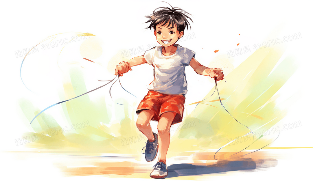 全民健身日少年跳绳卡通插画