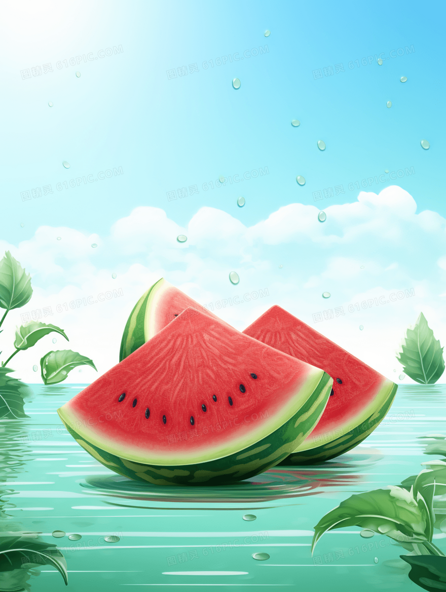 红色西瓜大暑节气插画