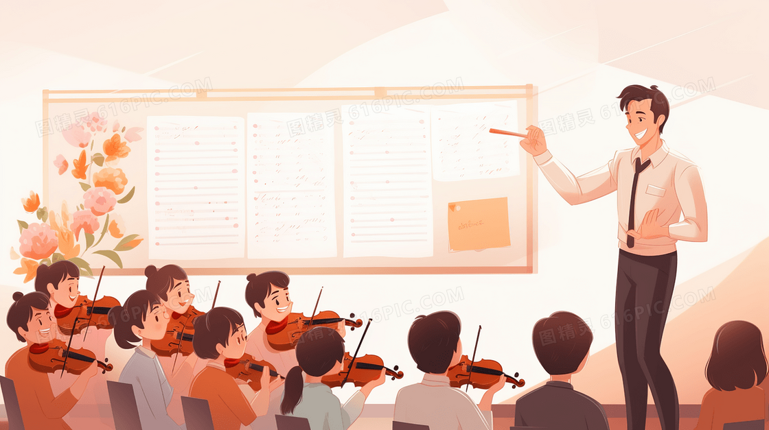 拉小提琴的音乐老师教师节节日插画