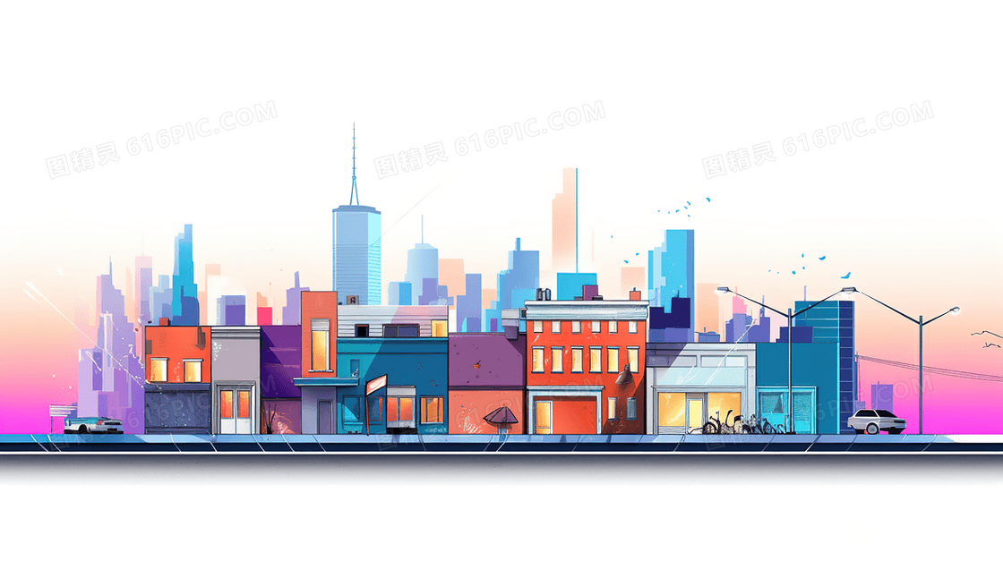 彩色城市扁平化建筑插画