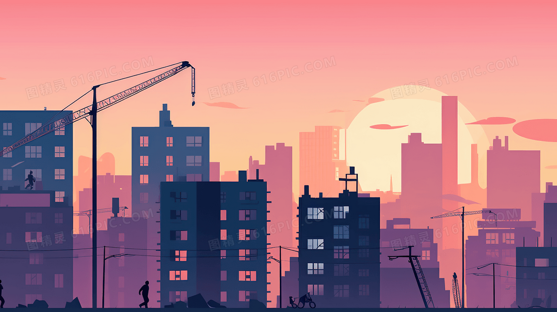 彩色城市建筑插画