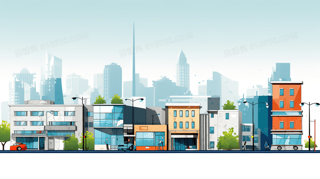 彩色城市建筑插画