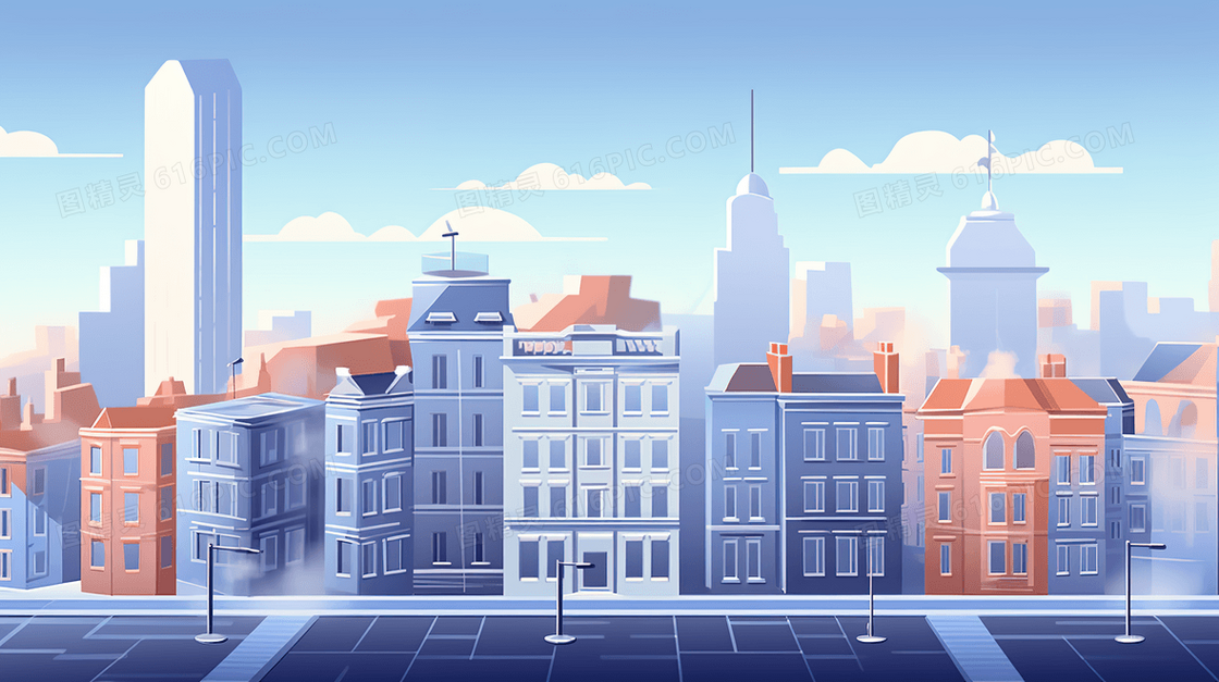 立体彩色城市高楼建筑插画