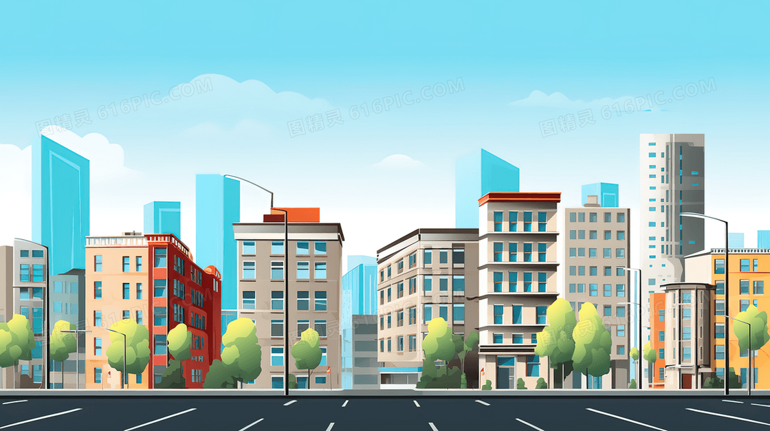 彩色城市建筑插画