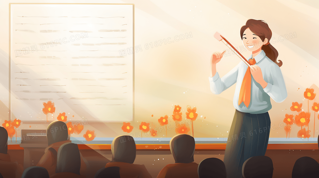 唱歌的音乐老师教师节插画